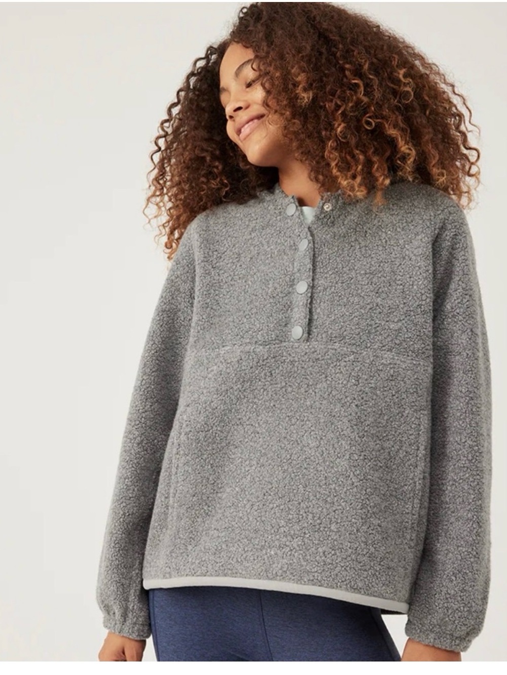Outdoor Voices Women’s Gray Mega Fleece Snap-Up Hoodie Pullover